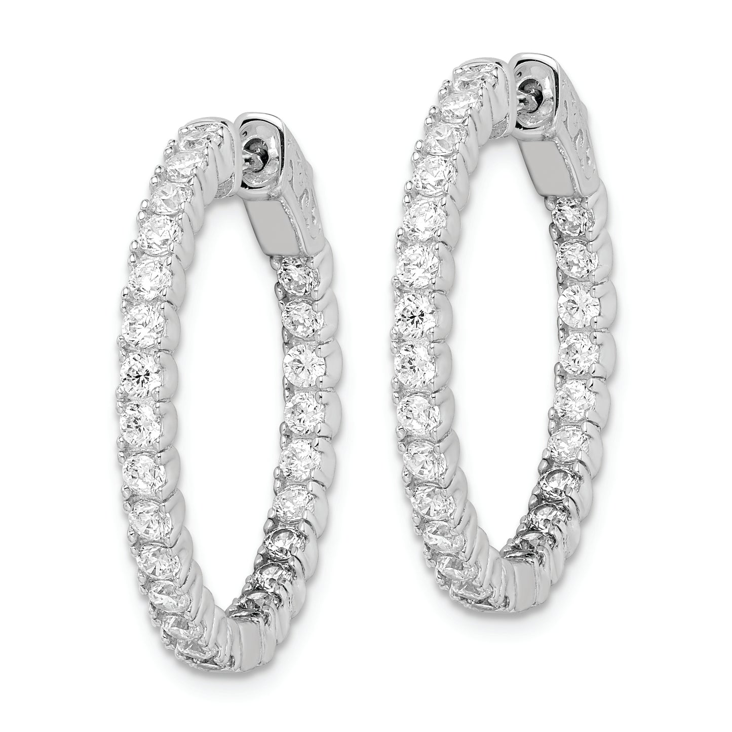 Sterling Silver Shimmer Rhodium-Plated 50 Stone 2.1mm Cz In And Out Round Hinged Hoop Earrings