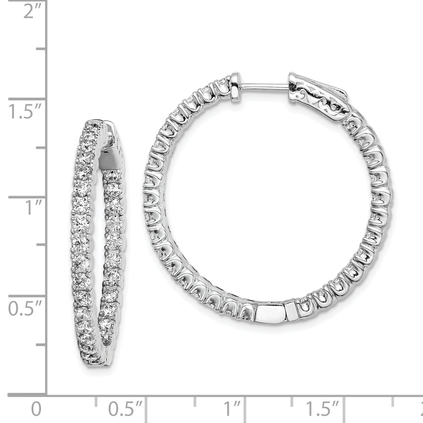 Sterling Silver Shimmer Rhodium-Plated 60 Stone 2.25mm Cz In And Out Round Hinged Hoop Earrings