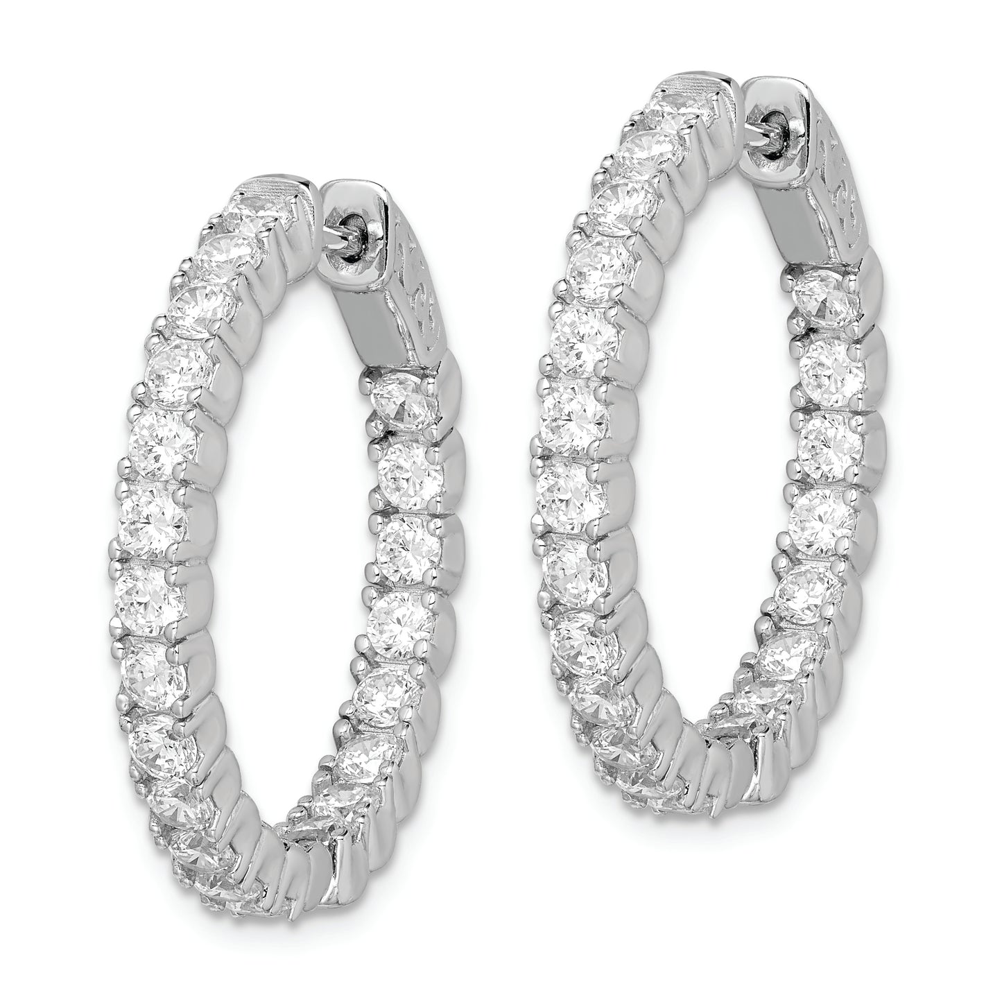 Sterling Silver Shimmer Rhodium-Plated 42 Stone 2.5mm Cz In And Out Round Hinged Hoop Earrings