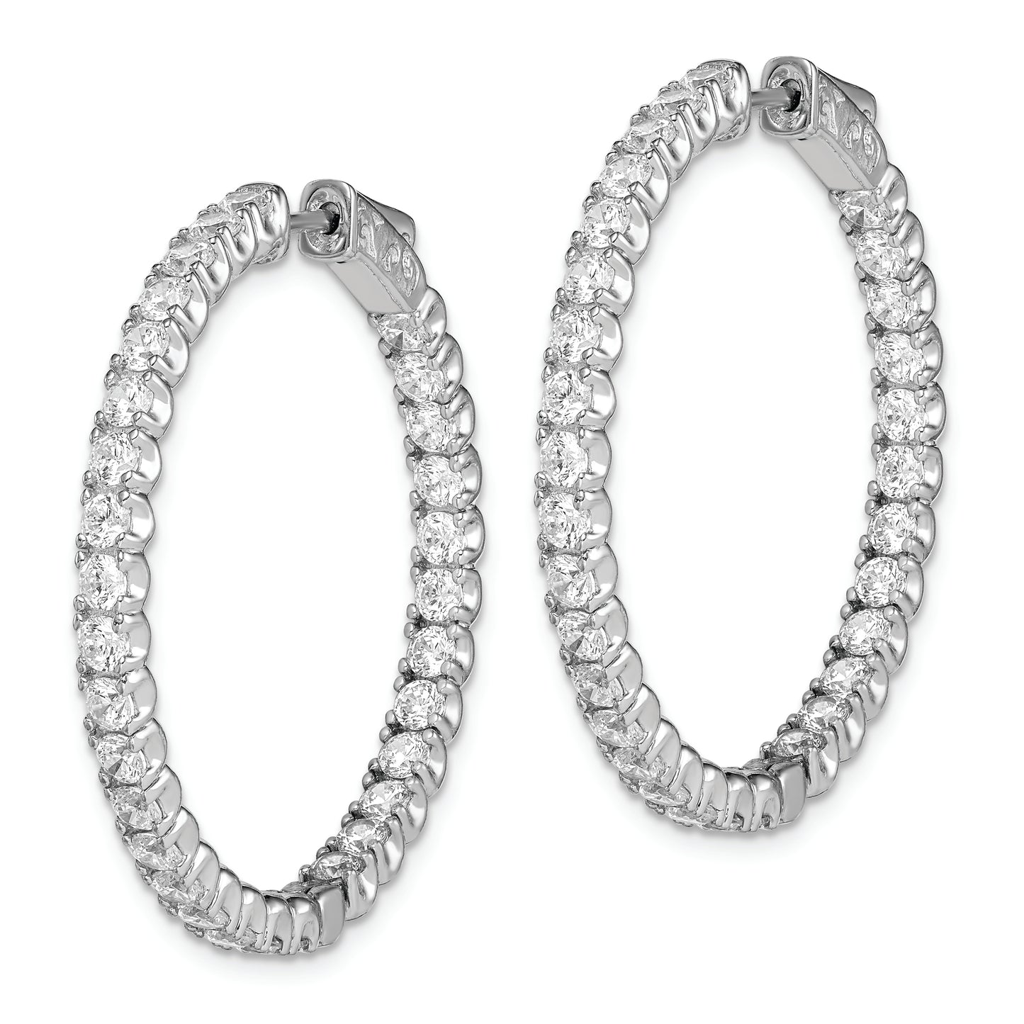 Sterling Silver Shimmer Rhodium-Plated 62 Stone 2.5mm Cz In And Out Round Hinged Hoop Earrings