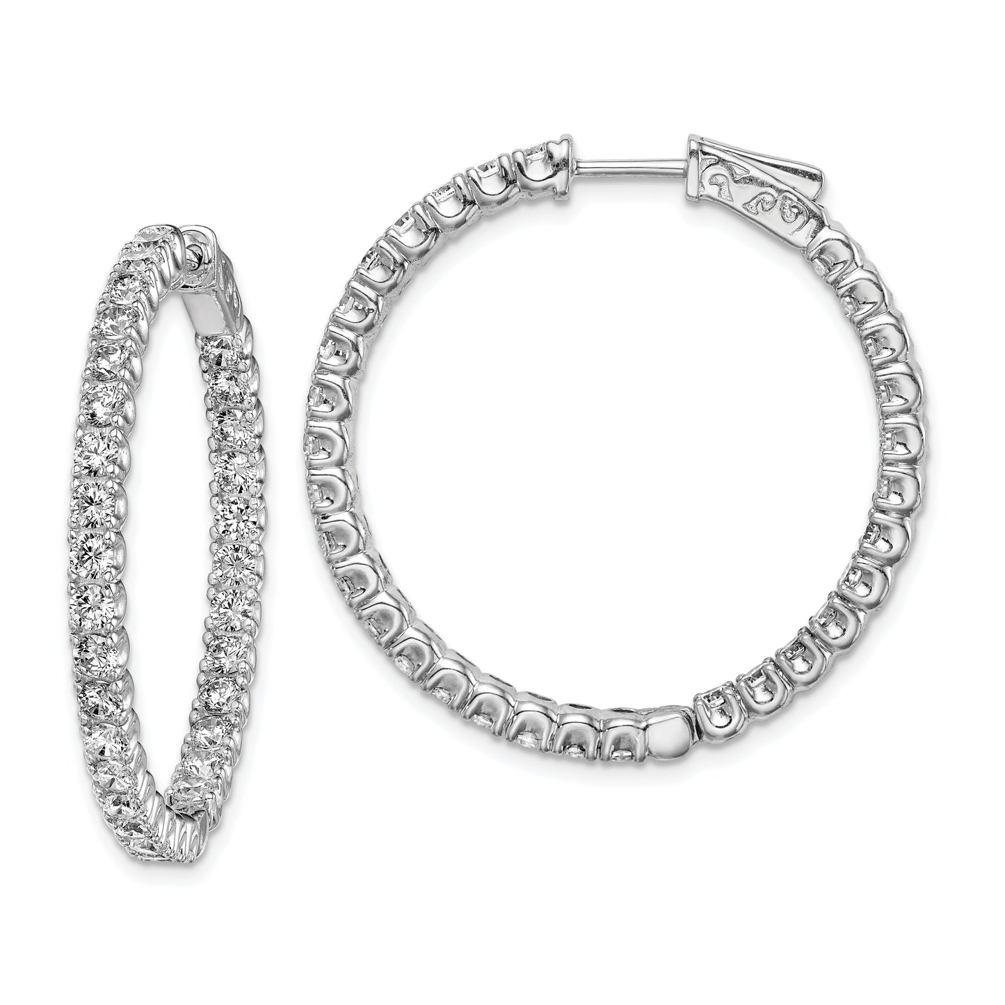 Sterling Silver Shimmer Rhodium-Plated 62 Stone 2.5mm Cz In And Out Round Hinged Hoop Earrings