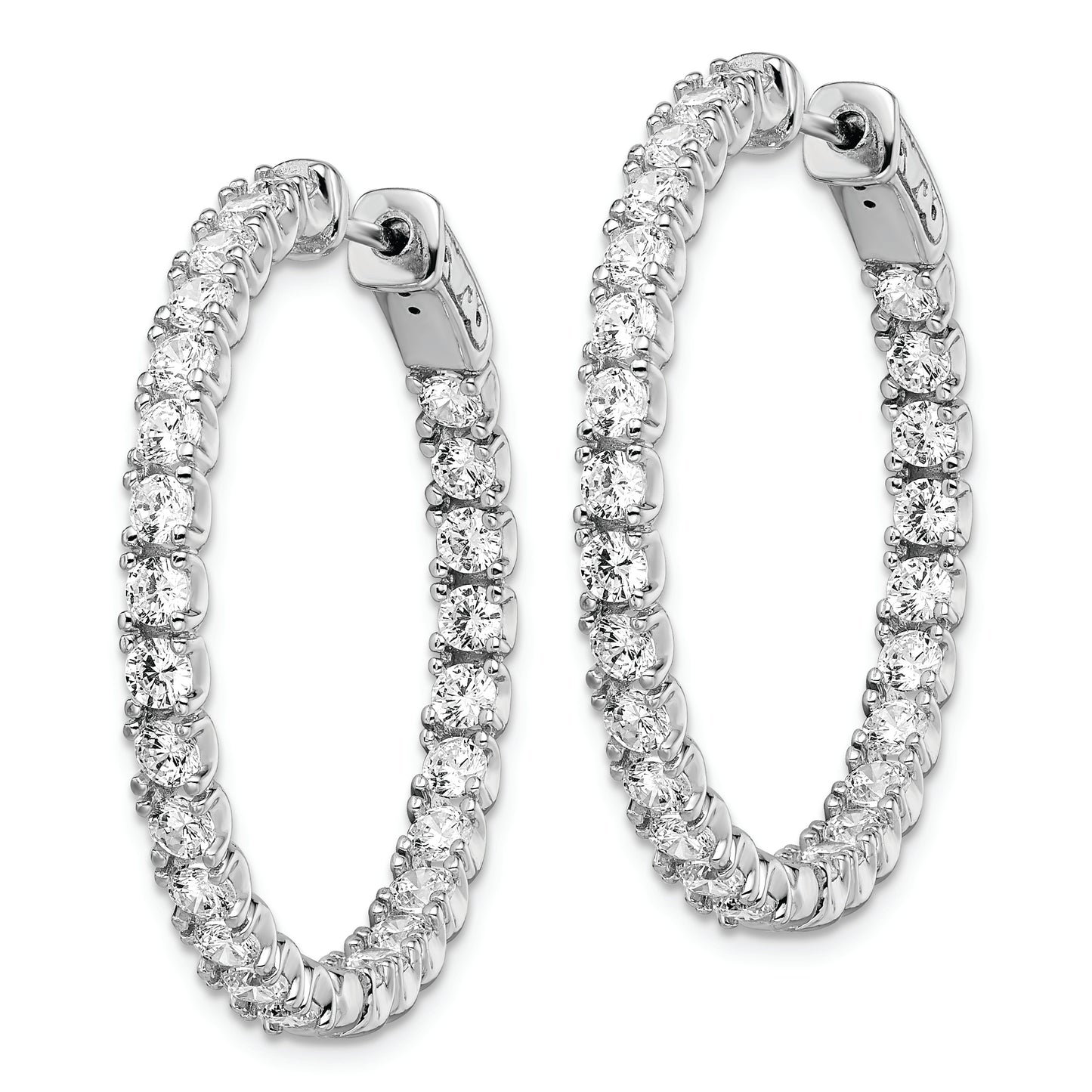 Sterling Silver Shimmer Rhodium-Plated 52 Stone 3.0mm Cz In And Out Round Hinged Hoop Earrings