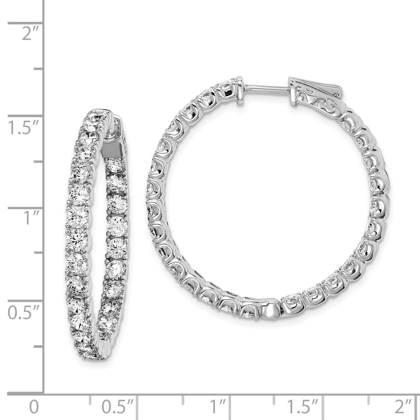 Sterling Silver Shimmer Rhodium-Plated 52 Stone 3.0mm Cz In And Out Round Hinged Hoop Earrings