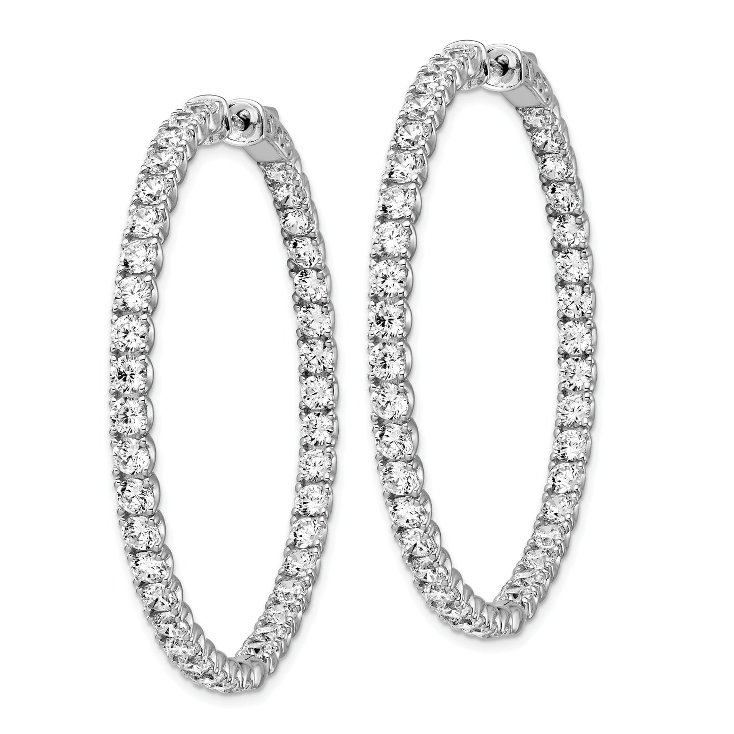 Sterling Silver Shimmer Rhodium-Plated 78 Stone 3.0mm Cz In And Out Round Hinged Hoop Earrings