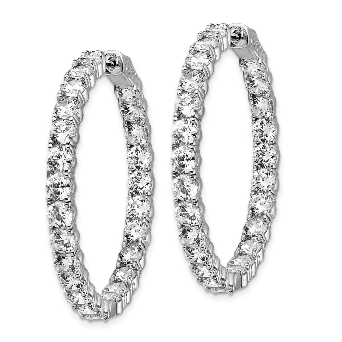 Sterling Silver Shimmer Rhodium-Plated 50 Stone 3.75mm Cz In And Out Round Hinged Hoop Earrings