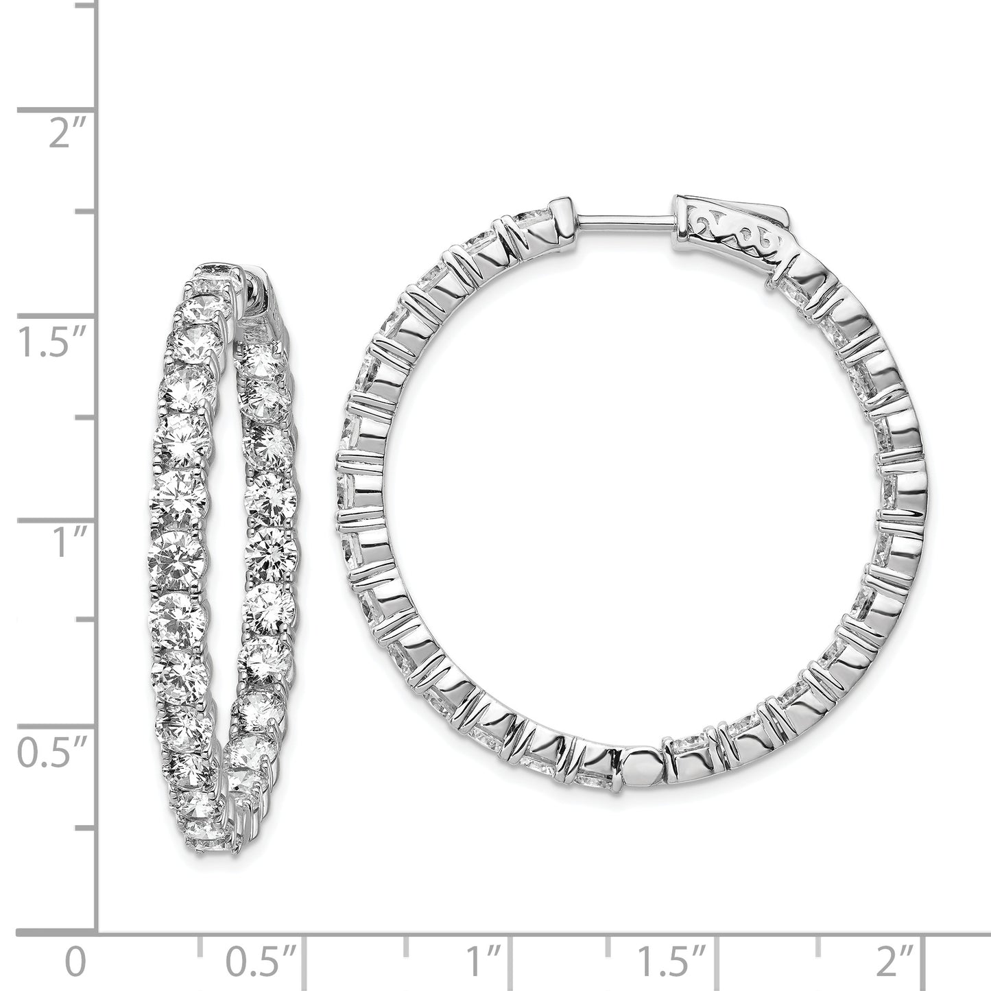 Sterling Silver Shimmer Rhodium-Plated 50 Stone 3.75mm Cz In And Out Round Hinged Hoop Earrings