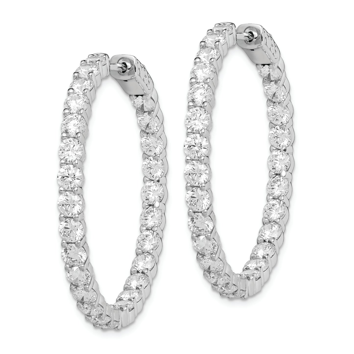 Sterling Silver Shimmer Rhodium-Plated 52 Stone 3.5mm Cz In And Out Round Hinged Hoop Earrings