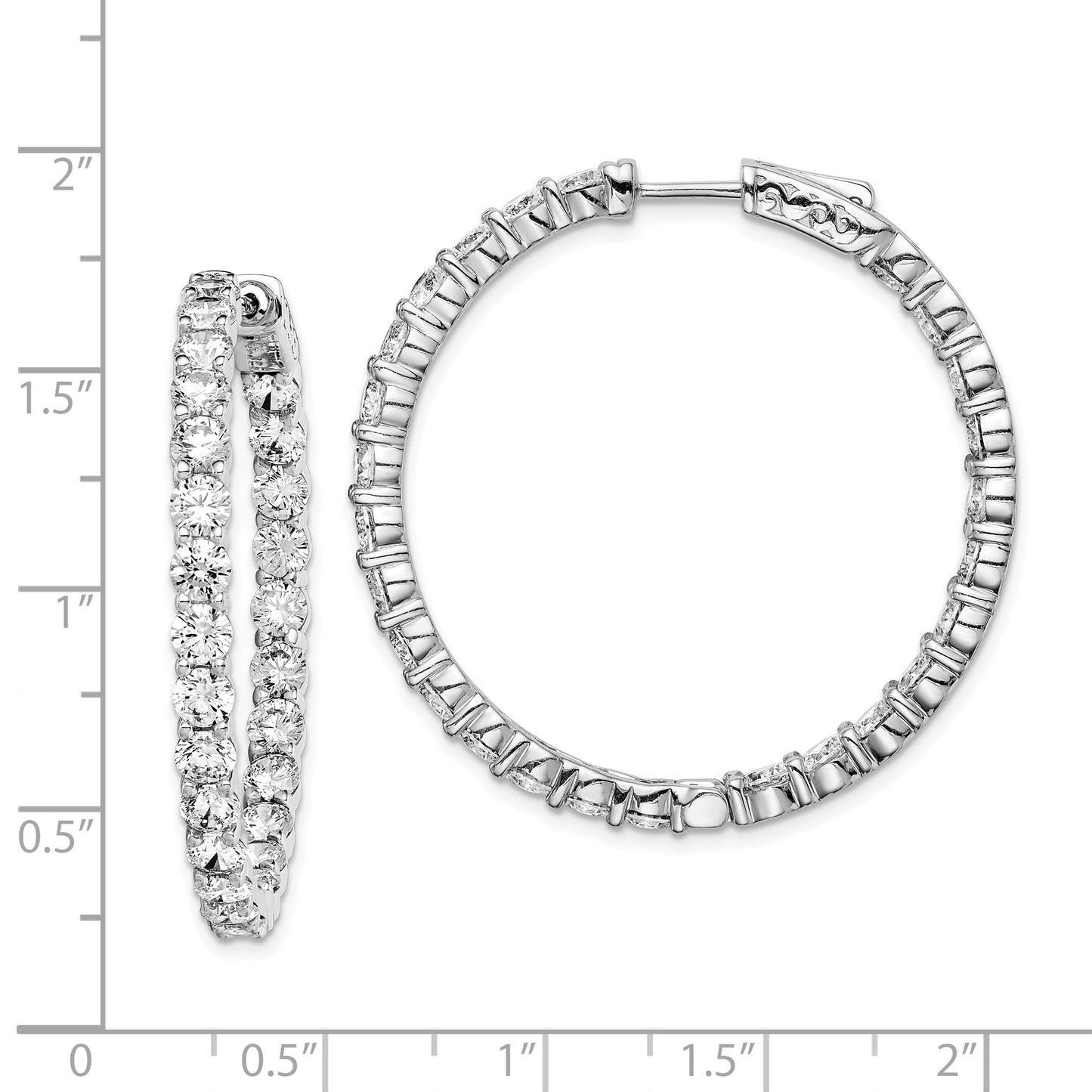 Sterling Silver Shimmer Rhodium-Plated 52 Stone 3.5mm Cz In And Out Round Hinged Hoop Earrings