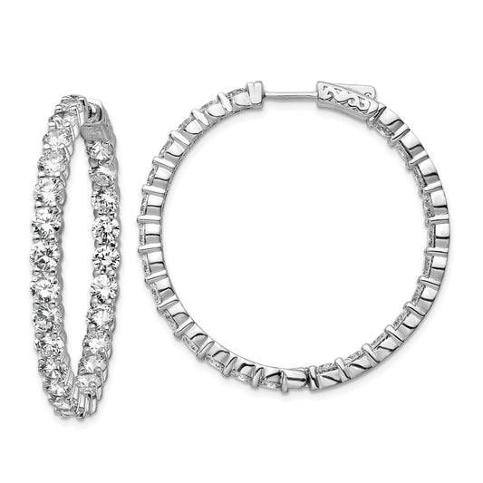 Sterling Silver Shimmer Rhodium-Plated 50 Stone 3.75mm Cz In And Out Round Hinged Hoop Earrings