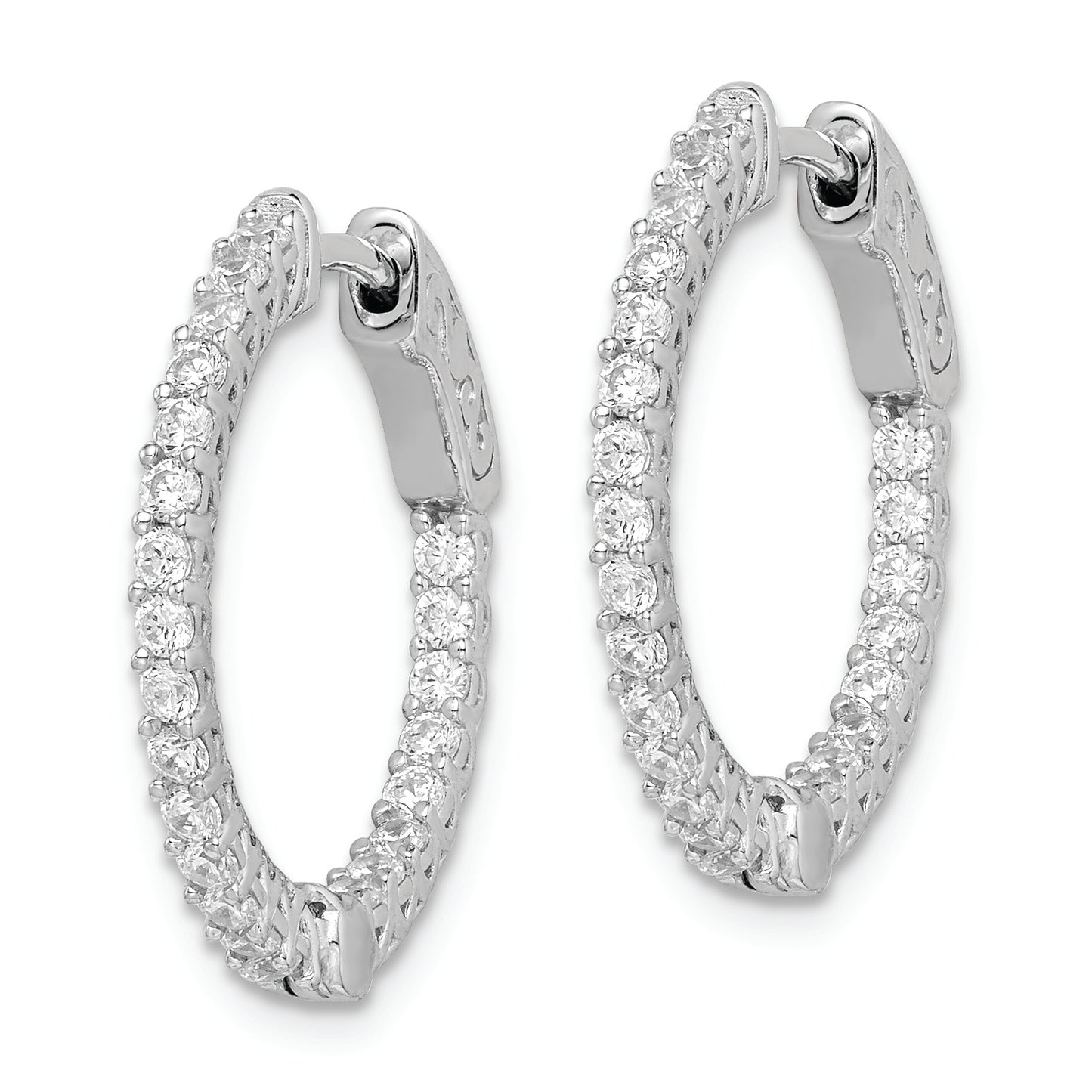 Sterling Silver Shimmer Rhodium-Plated 46 Stone 1.7mm Cz In And Out Round Hinged Hoop Earrings