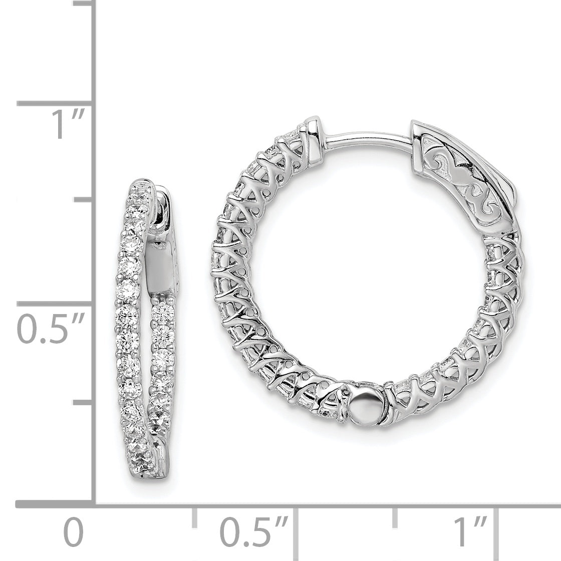 Sterling Silver Shimmer Rhodium-Plated 46 Stone 1.7mm Cz In And Out Round Hinged Hoop Earrings