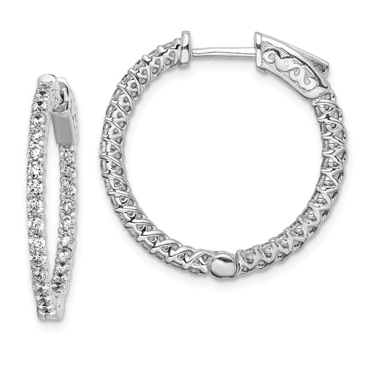 Sterling Silver Shimmer Rhodium-Plated 56 Stone 1.7mm Cz In And Out Round Hinged Hoop Earrings