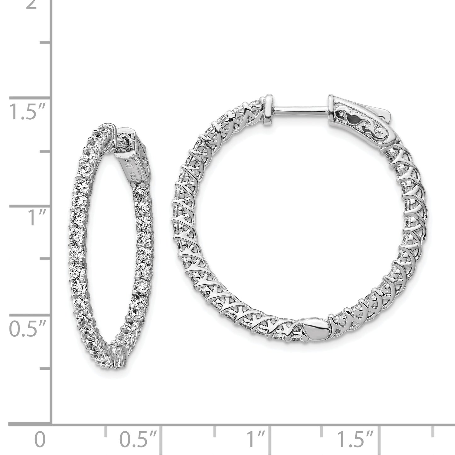 Sterling Silver Shimmer Rhodium-Plated 64 Stone 2mm Cz In And Out Round Hinged Hoop Earrings