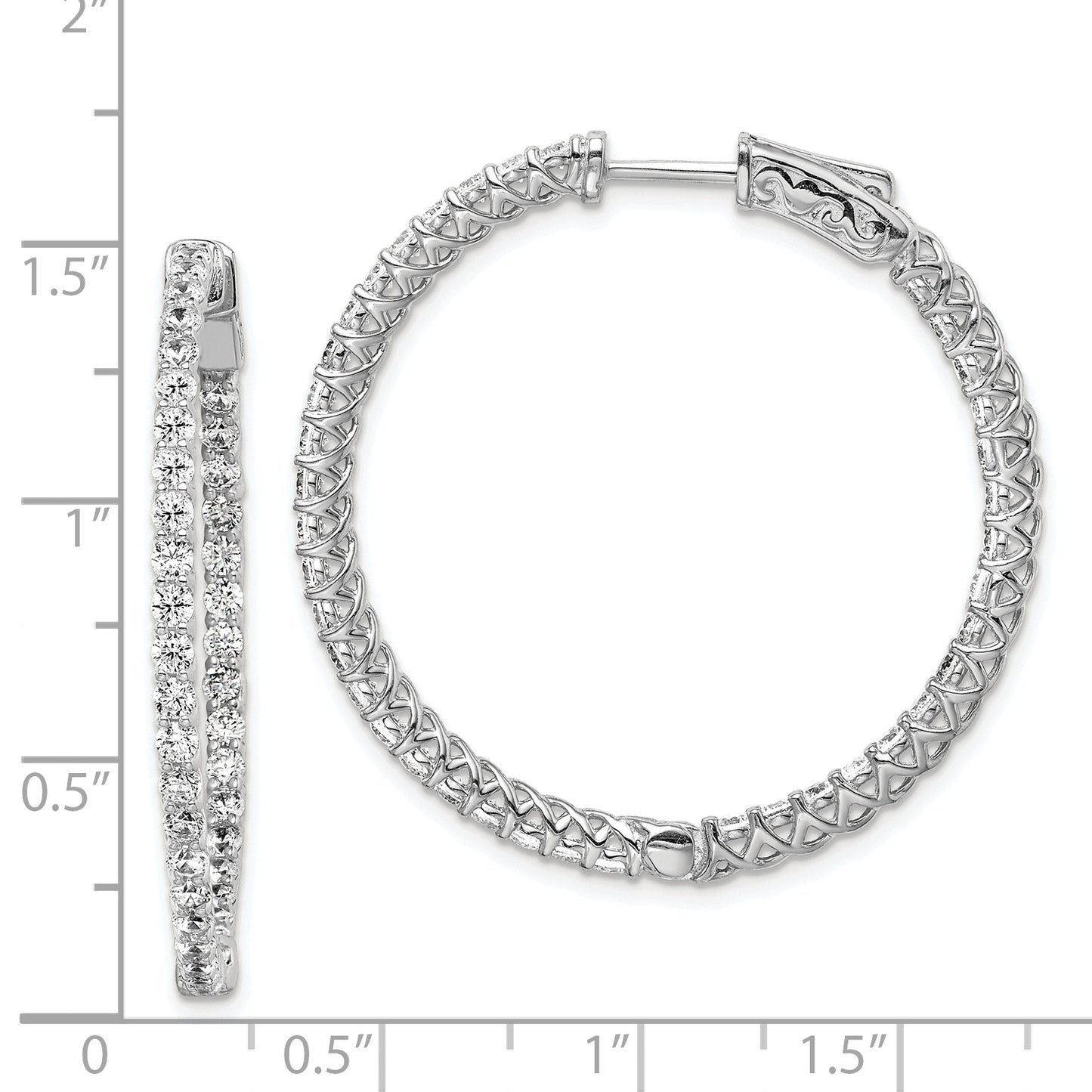 Sterling Silver Shimmer Rhodium-Plated 78 Stone 2mm Cz In And Out Round Hinged Hoop Earrings