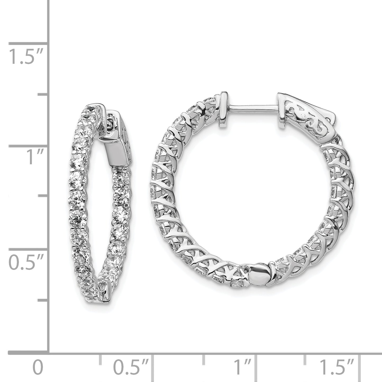 Sterling Silver Shimmer Rhodium-Plated 44 Stone 2.5mm Cz In And Out Round Hinged Hoop Earrings