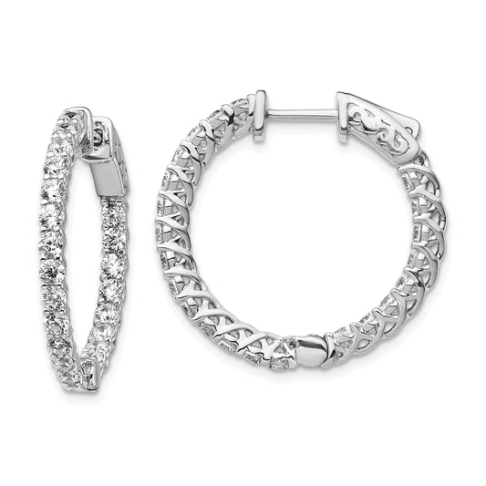 Sterling Silver Shimmer Rhodium-Plated 44 Stone 2.5mm Cz In And Out Round Hinged Hoop Earrings