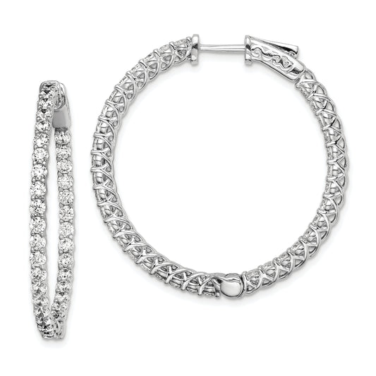 Sterling Silver Shimmer Rhodium-Plated 70 Stone 2.3mm Cz In And Out Round Hinged Hoop Earrings