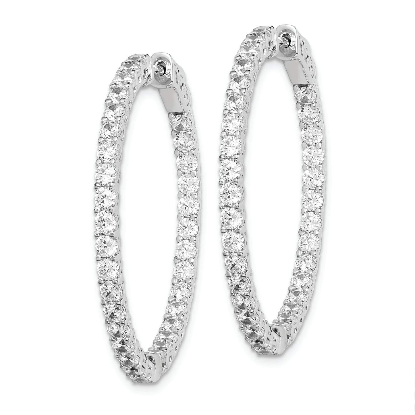 Sterling Silver Shimmer Rhodium-Plated 66 Stone 2.5mm Cz In And Out Round Hinged Hoop Earrings