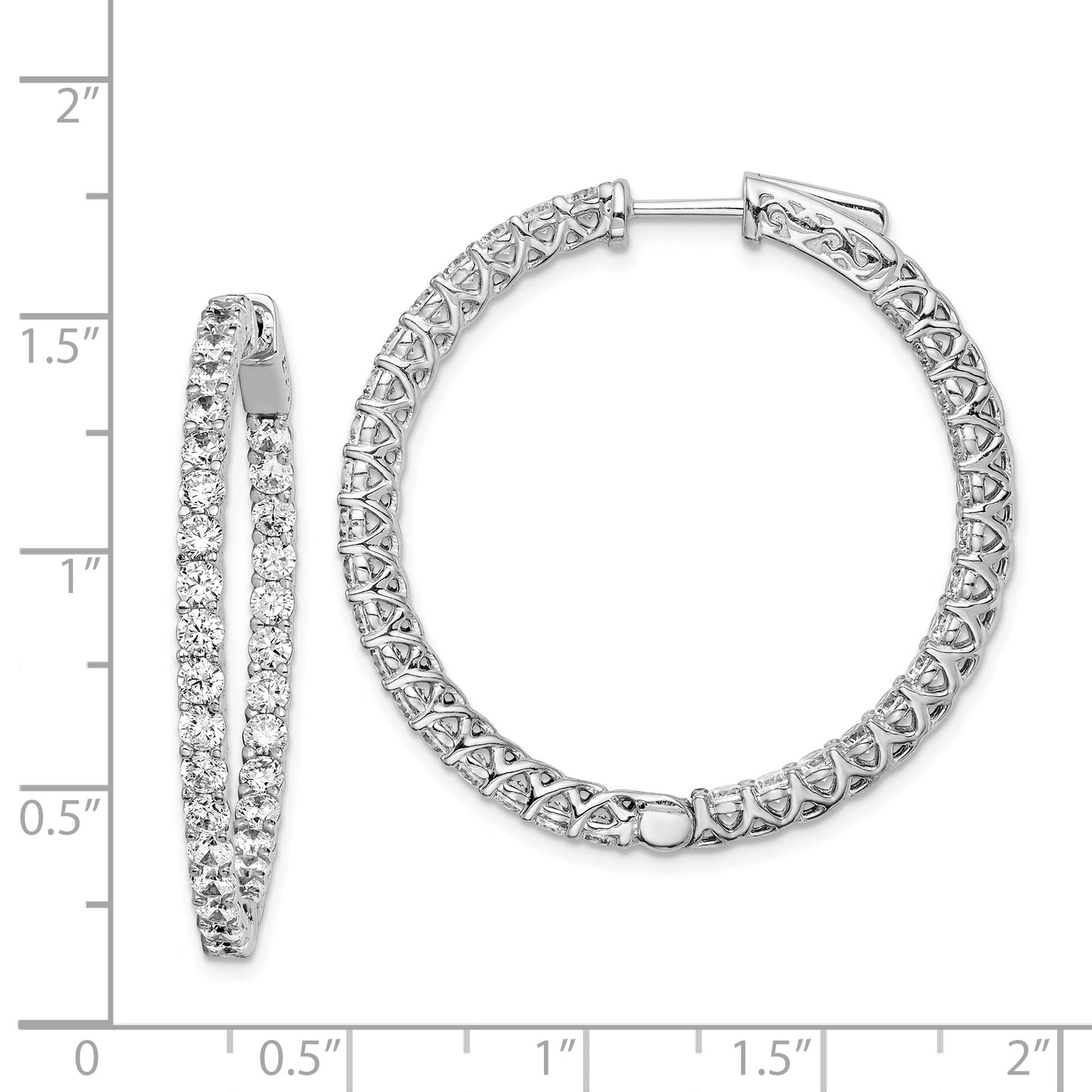 Sterling Silver Shimmer Rhodium-Plated 66 Stone 2.5mm Cz In And Out Round Hinged Hoop Earrings