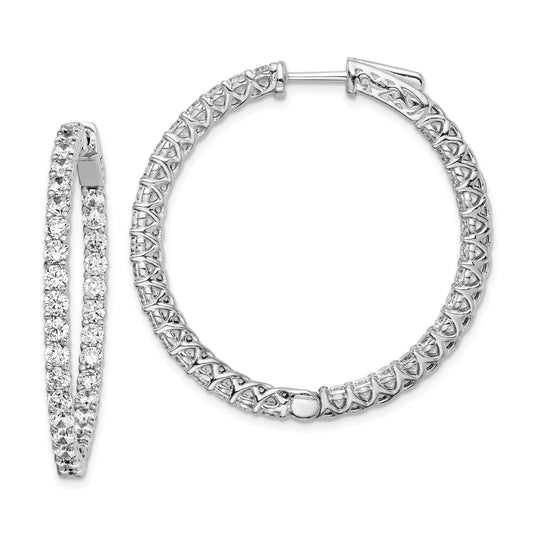 Sterling Silver Shimmer Rhodium-Plated 66 Stone 2.5mm Cz In And Out Round Hinged Hoop Earrings