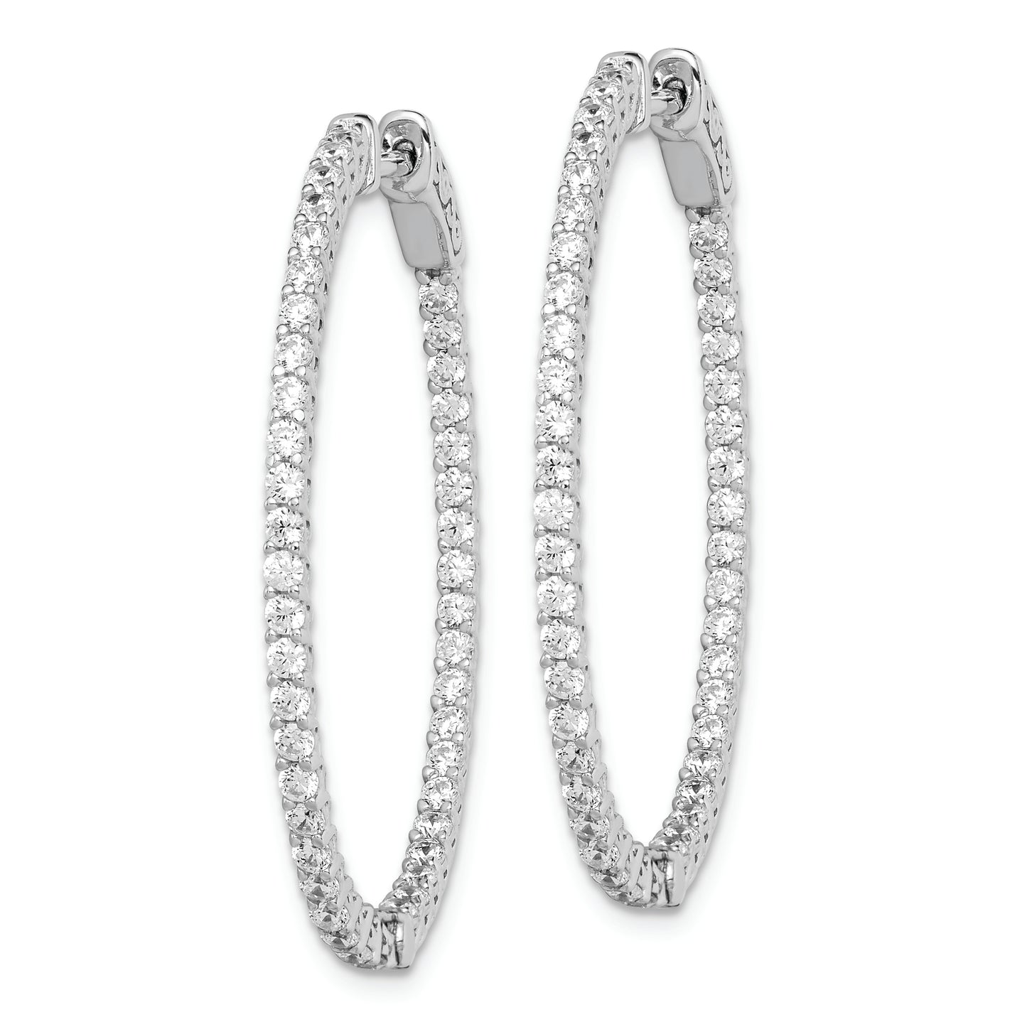 Sterling Silver Shimmer Rhodium-Plated 88 Stone 1.7mm Cz In And Out Oval Hinged Hoop Earrings