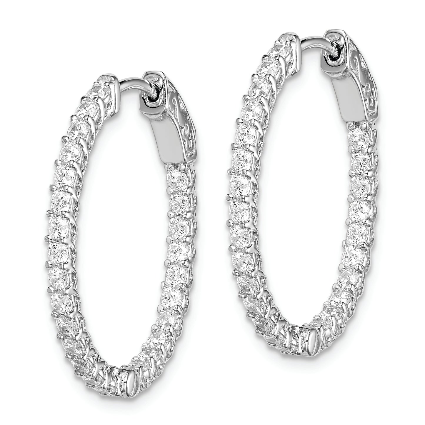 Sterling Silver Shimmer Rhodium-Plated 50 Stone 2mm Cz In And Out Oval Hinged Hoop Earrings