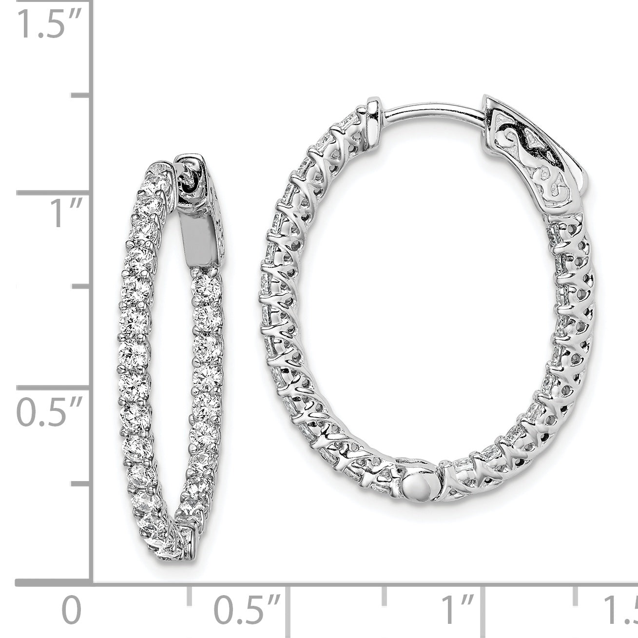 Sterling Silver Shimmer Rhodium-Plated 50 Stone 2mm Cz In And Out Oval Hinged Hoop Earrings