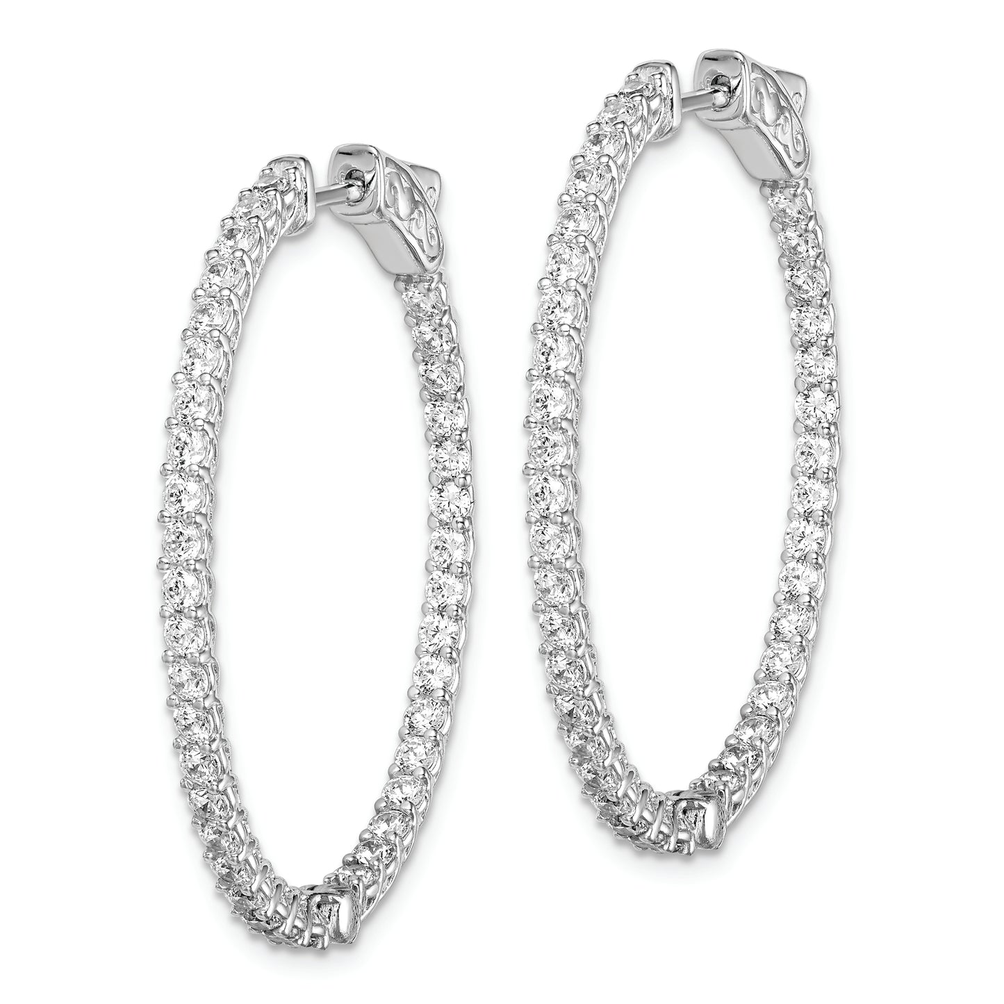 Sterling Silver Shimmer Rhodium-Plated 76 Stone 2mm Cz In And Out Oval Hinged Hoop Earrings