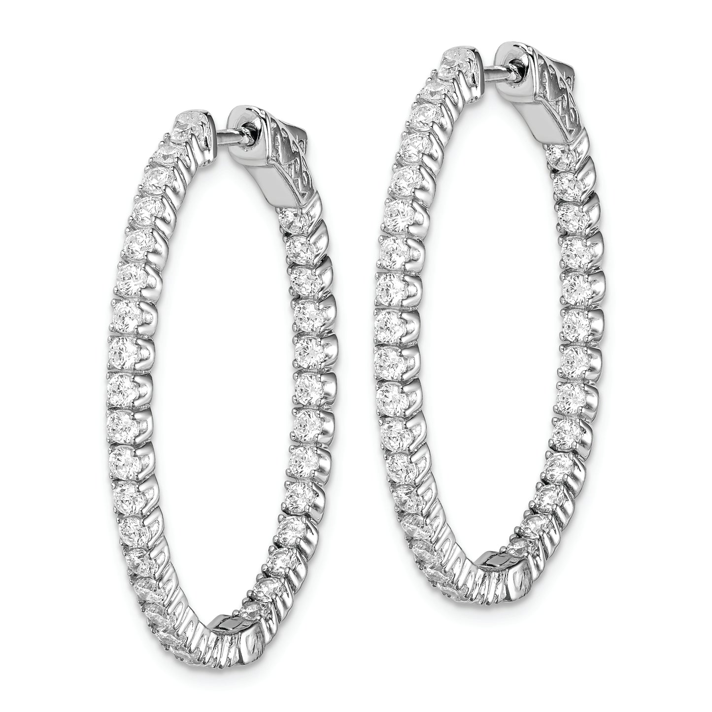 Sterling Silver Shimmer Rhodium-Plated 66 Stone 2.0mm Cz In And Out Oval Hinged Hoop Earrings