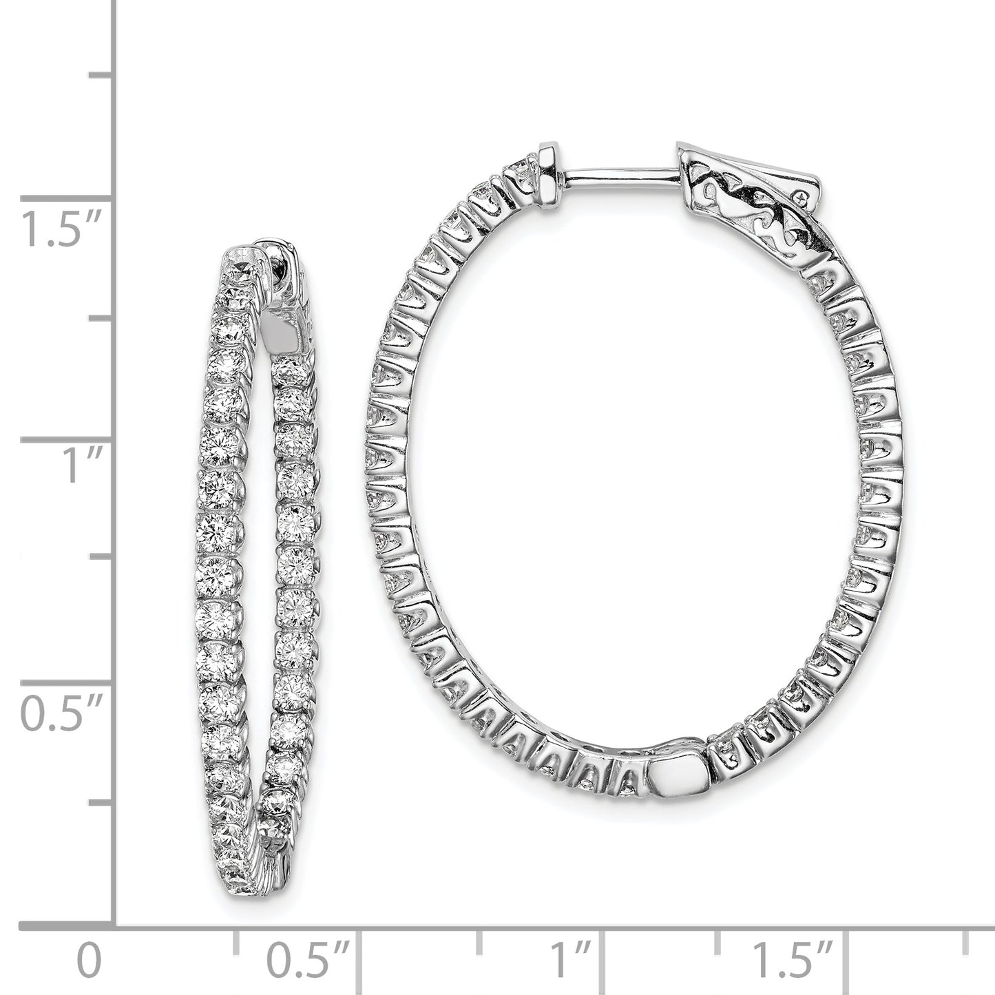 Sterling Silver Shimmer Rhodium-Plated 66 Stone 2.0mm Cz In And Out Oval Hinged Hoop Earrings