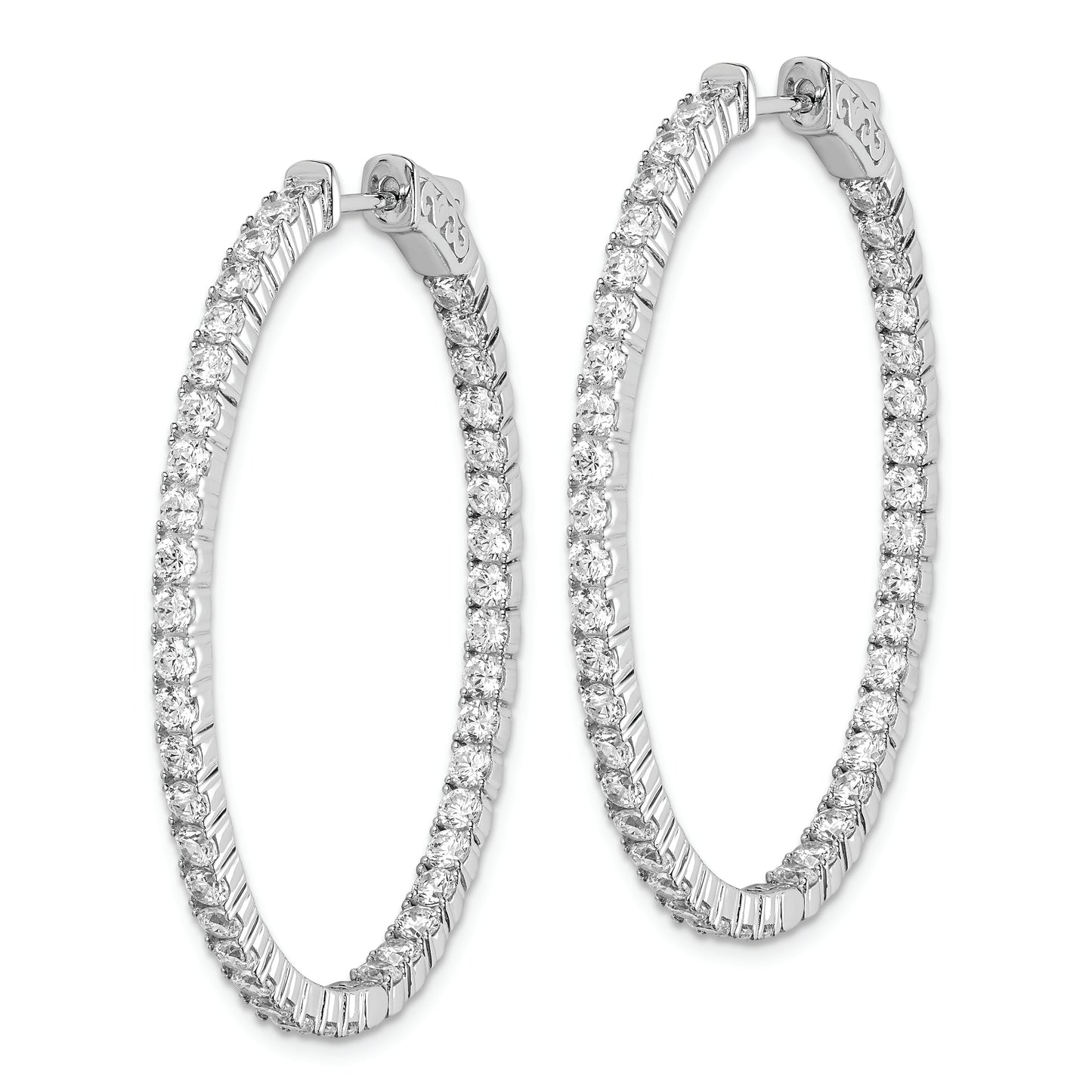 Sterling Silver Shimmer Rhodium-Plated 84 Stone 2.3mm Cz In And Out Oval Hinged Hoop Earrings