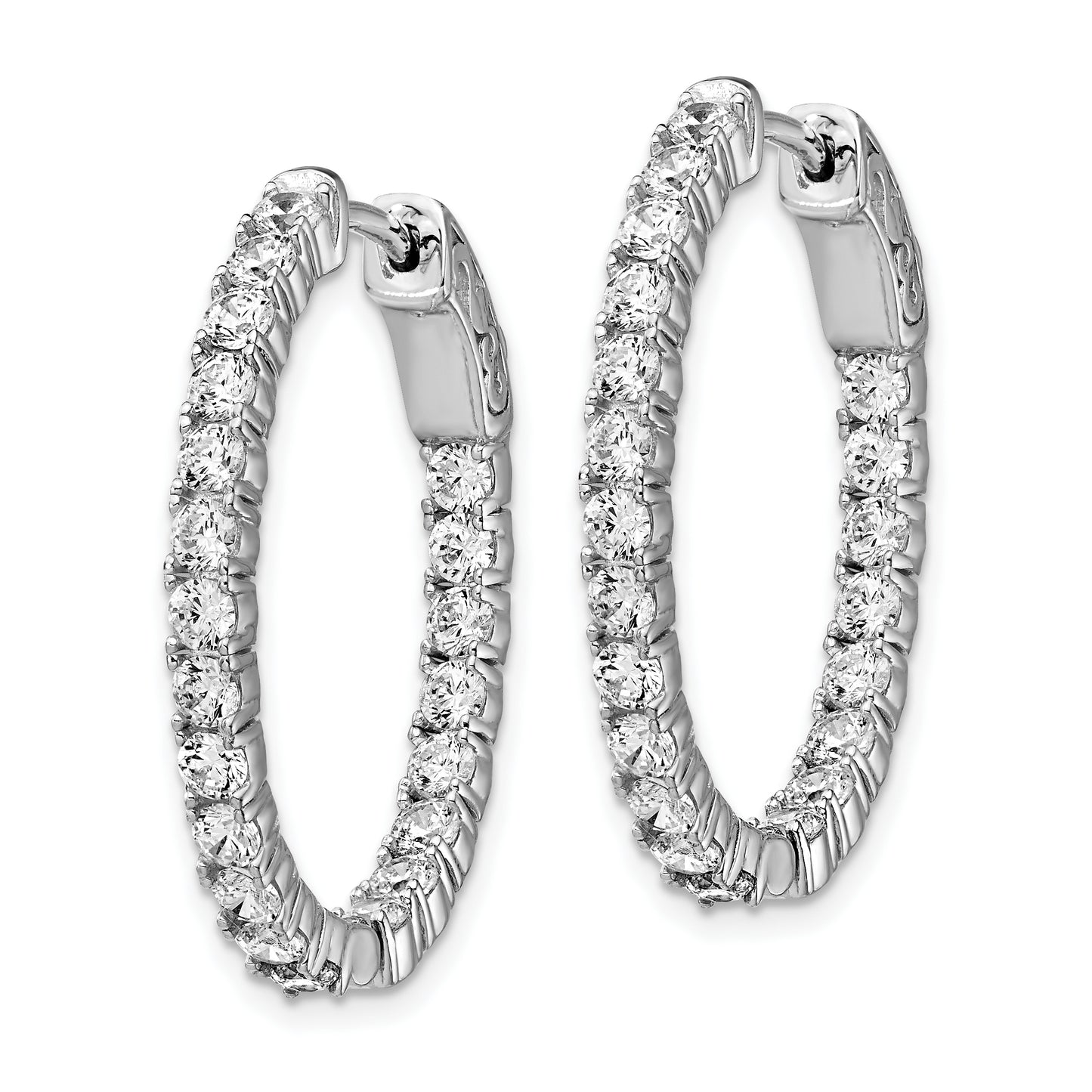 Sterling Silver Shimmer Rhodium-Plated 42 Stone 2.5mm Cz In And Out Oval Hinged Hoop Earrings