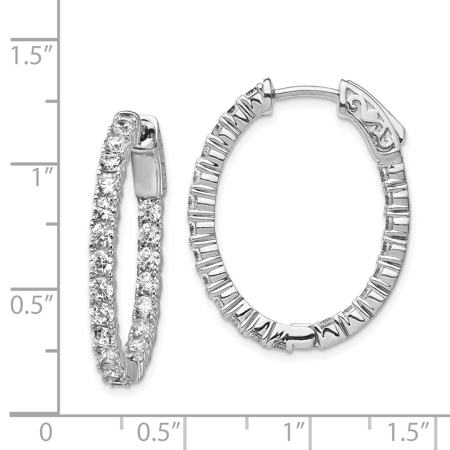 Sterling Silver Shimmer Rhodium-Plated 42 Stone 2.5mm Cz In And Out Oval Hinged Hoop Earrings