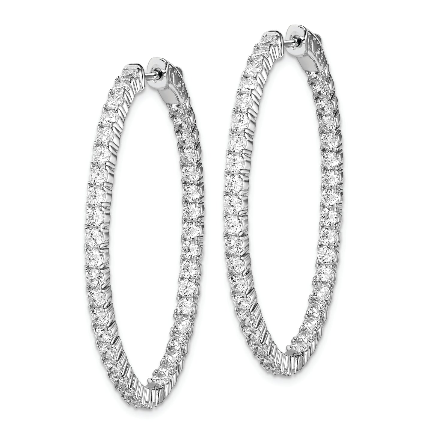 Sterling Silver Shimmer Rhodium-Plated 78 Stone 2.5mm Cz In And Out Oval Hinged Hoop Earrings