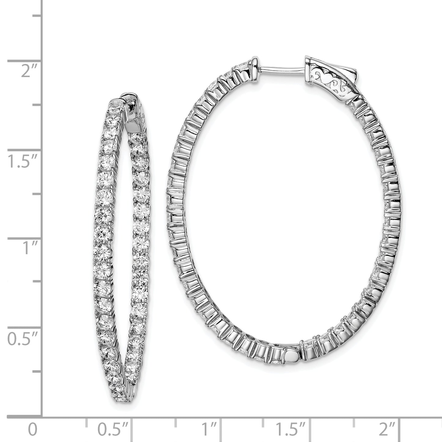 Sterling Silver Shimmer Rhodium-Plated 78 Stone 2.5mm Cz In And Out Oval Hinged Hoop Earrings