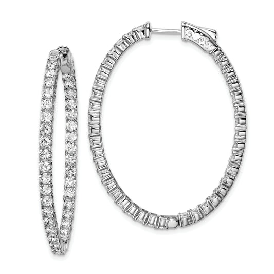 Sterling Silver Shimmer Rhodium-Plated 78 Stone 2.5mm Cz In And Out Oval Hinged Hoop Earrings