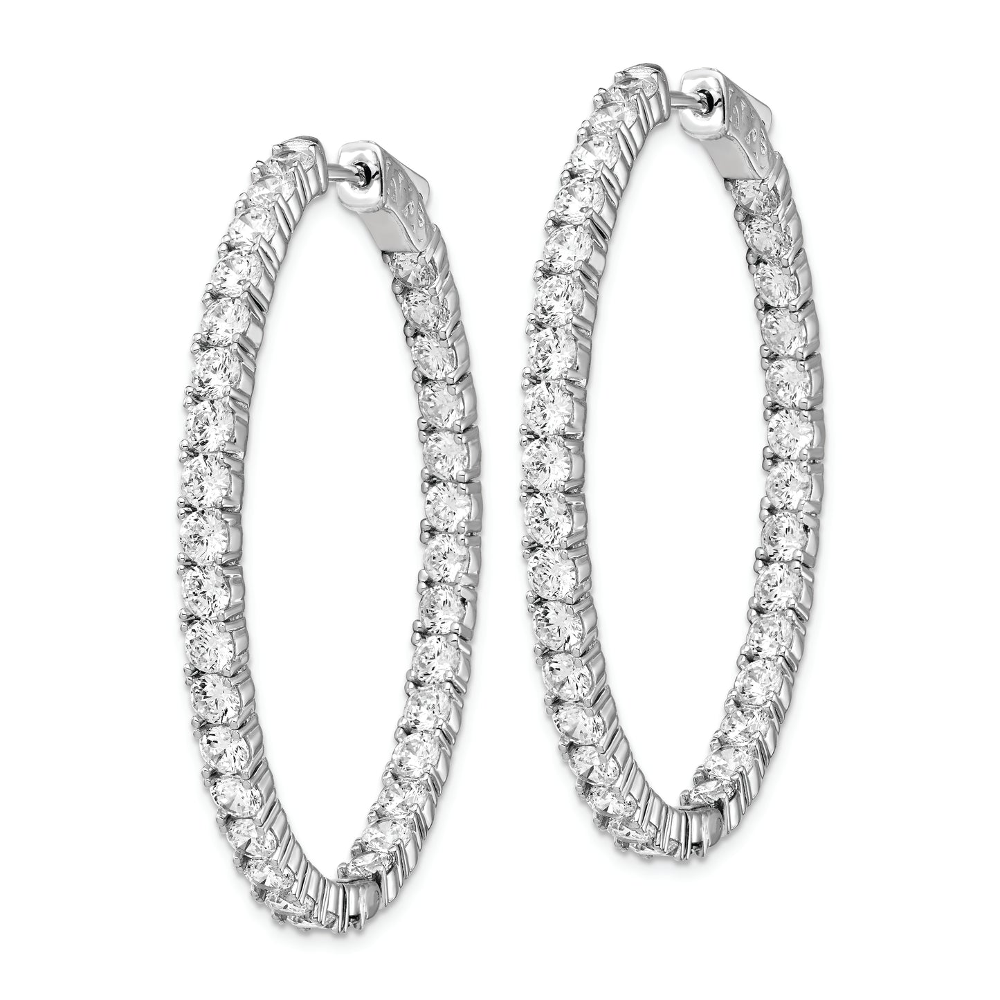 Sterling Silver Shimmer Rhodium-Plated 66 Stone 3.0mm Cz In And Out Oval Hinged Hoop Earrings