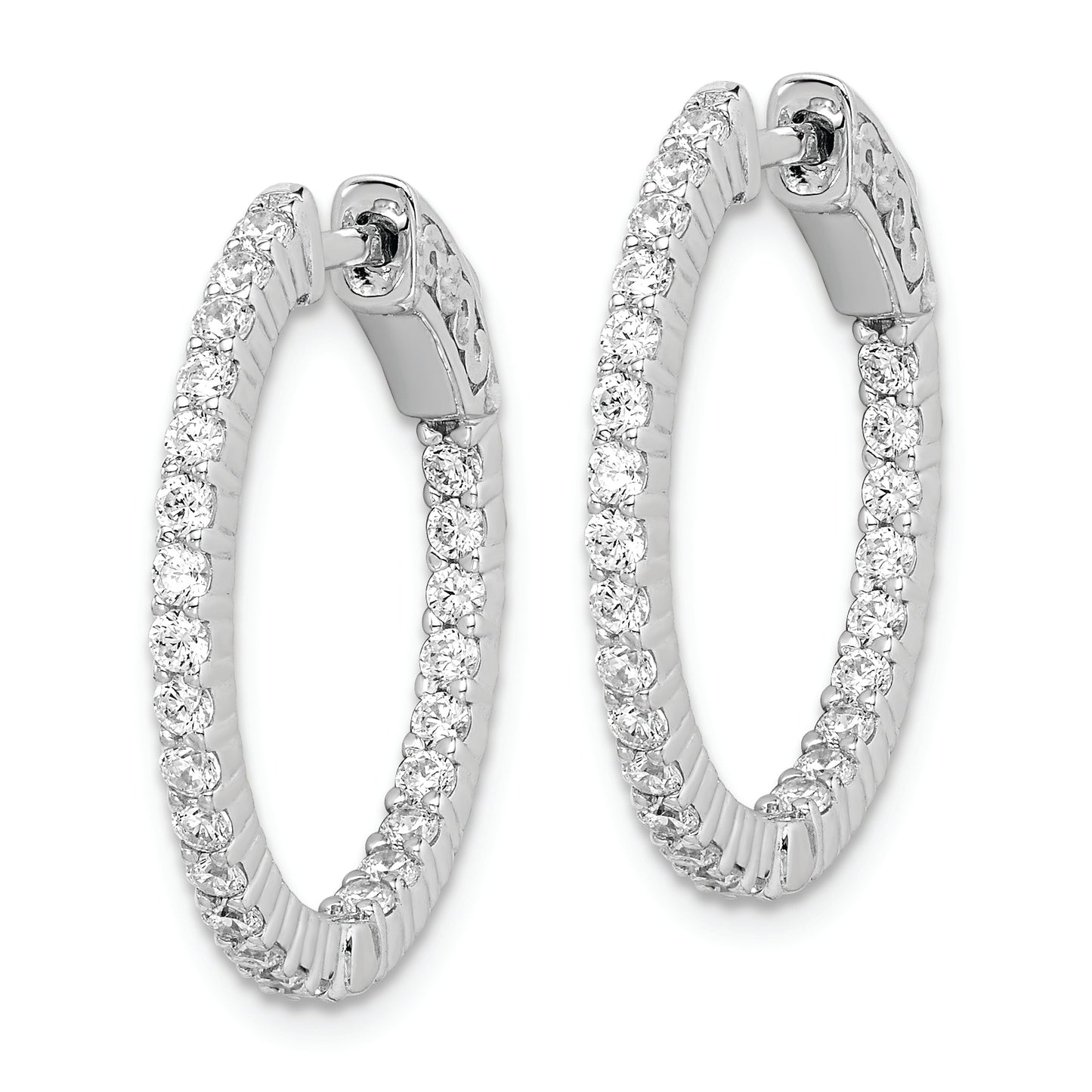 Sterling Silver Shimmer Rhodium-Plated 50 Stone 1.7mm Cz In And Out Round Hinged Hoop Earrings