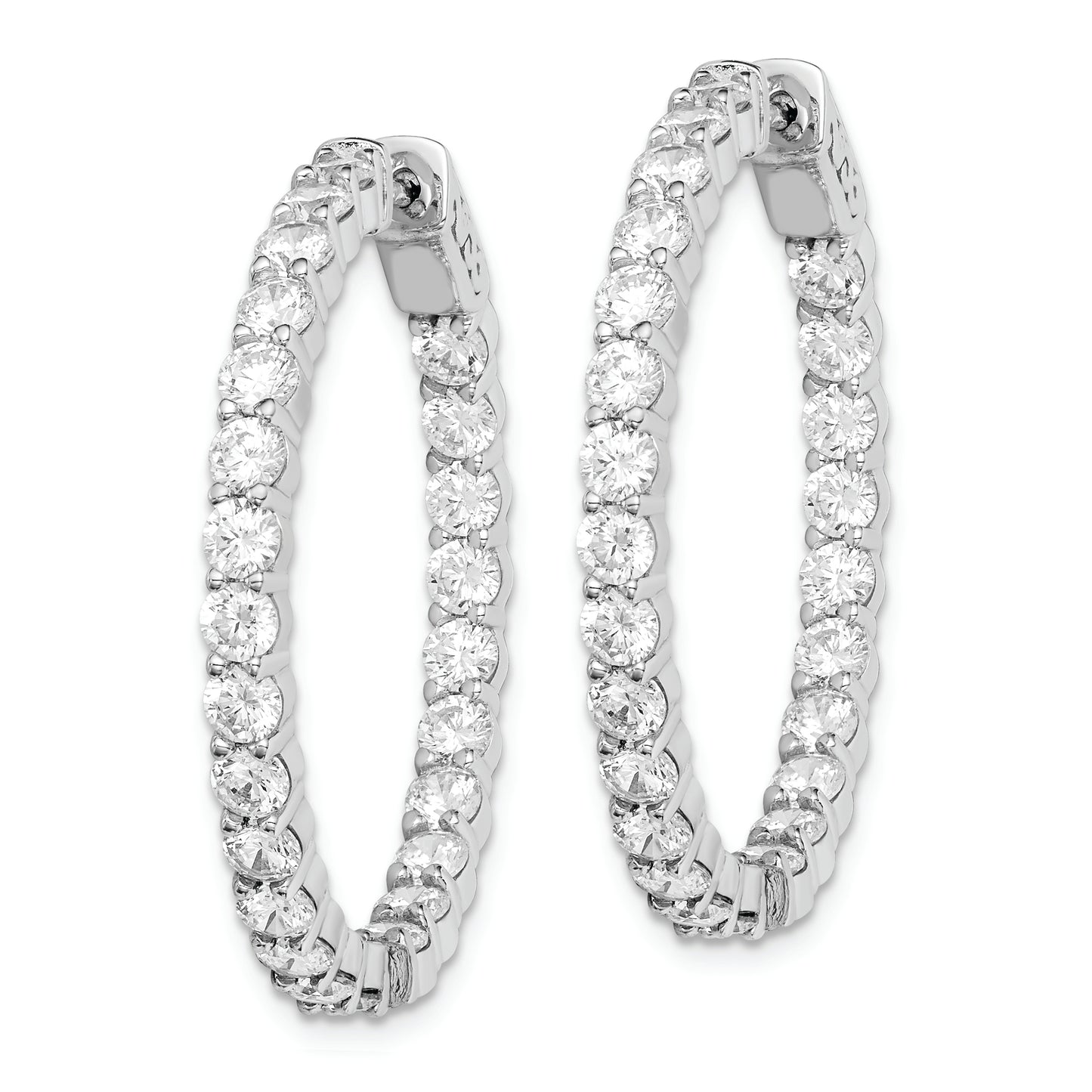 Sterling Silver Shimmer Rhodium-Plated 50 Stone 3mm Cz In And Out Round Hinged Hoop Earrings