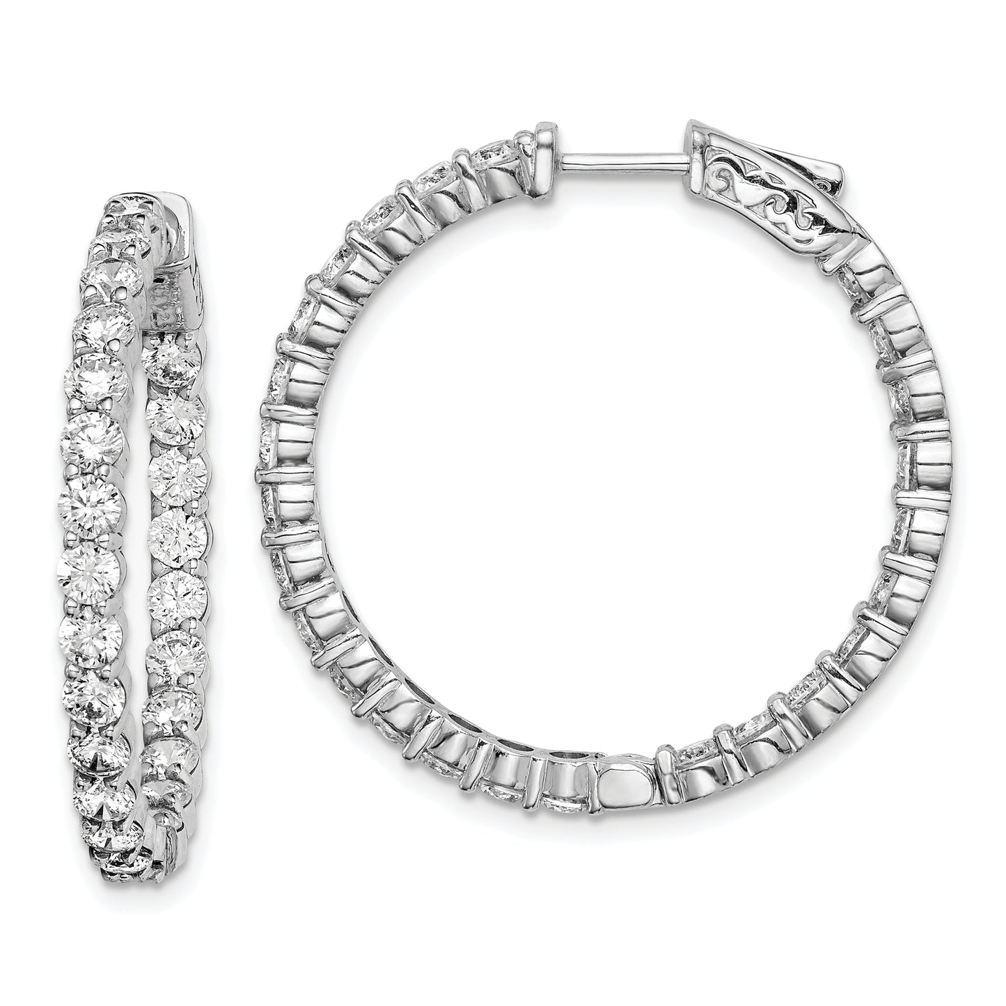 Sterling Silver Shimmer Rhodium-Plated 50 Stone 3mm Cz In And Out Round Hinged Hoop Earrings