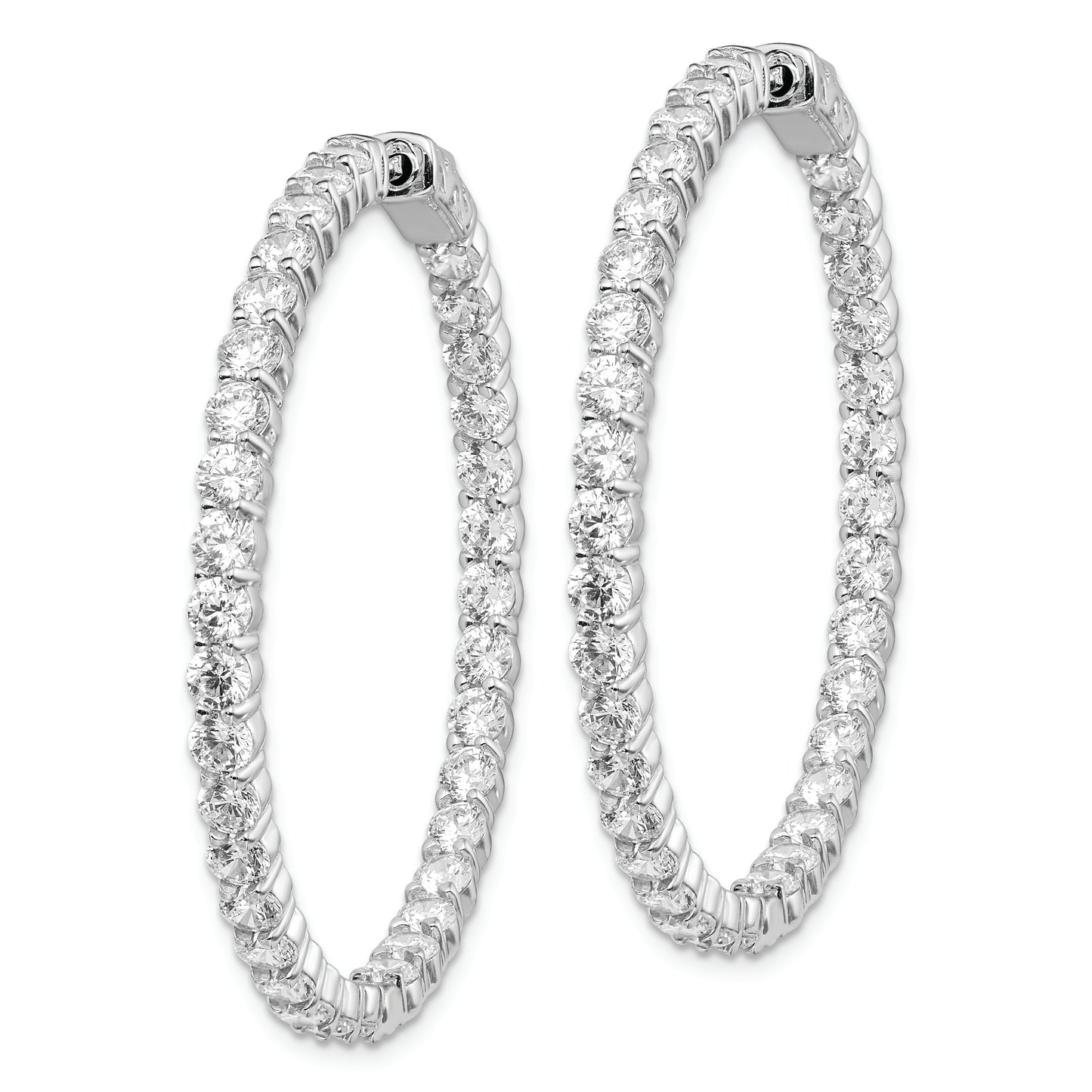 Sterling Silver Shimmer Rhodium-Plated 70 Stone 3mm Cz In And Out Round Hinged Hoop Earrings