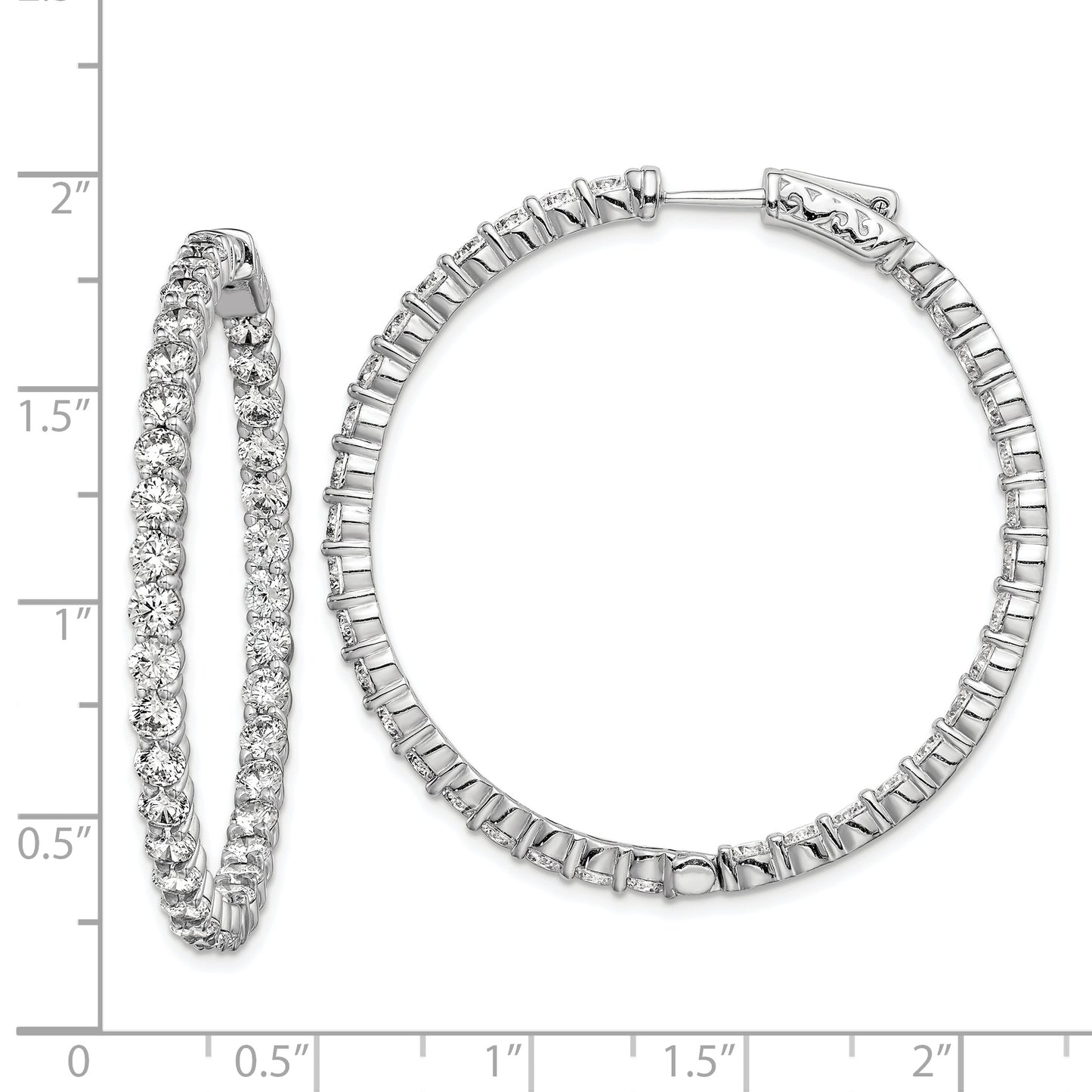 Sterling Silver Shimmer Rhodium-Plated 70 Stone 3mm Cz In And Out Round Hinged Hoop Earrings