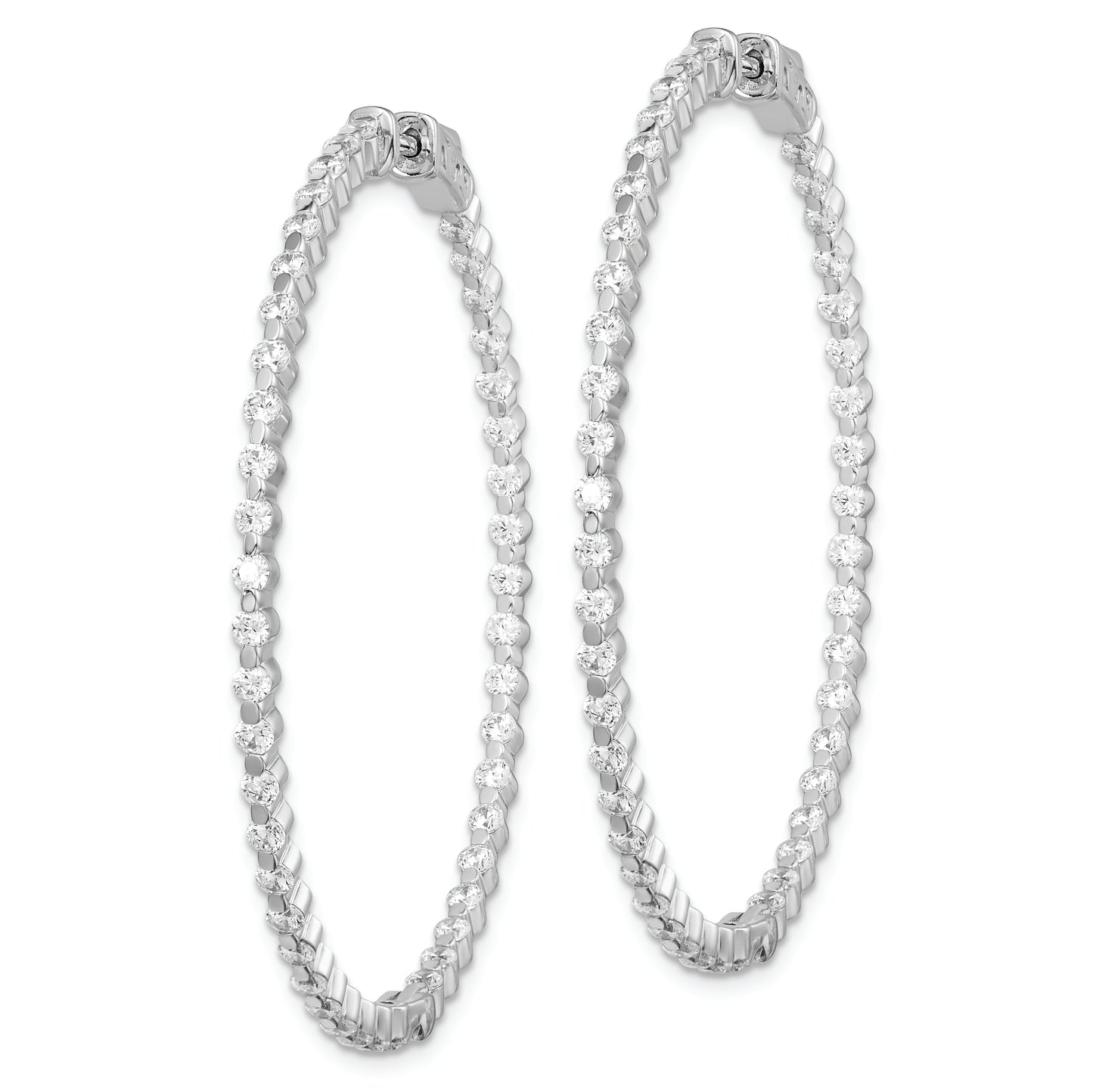 Sterling Silver Shimmer Rhodium-Plated 90 Stone 2mm Cz In And Out Round Hinged Hoop Earrings