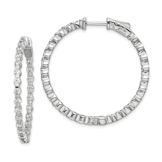 Sterling Silver Shimmer Rhodium-Plated 52 Stone 2.3mm Cz In And Out Round Hinged Hoop Earrings