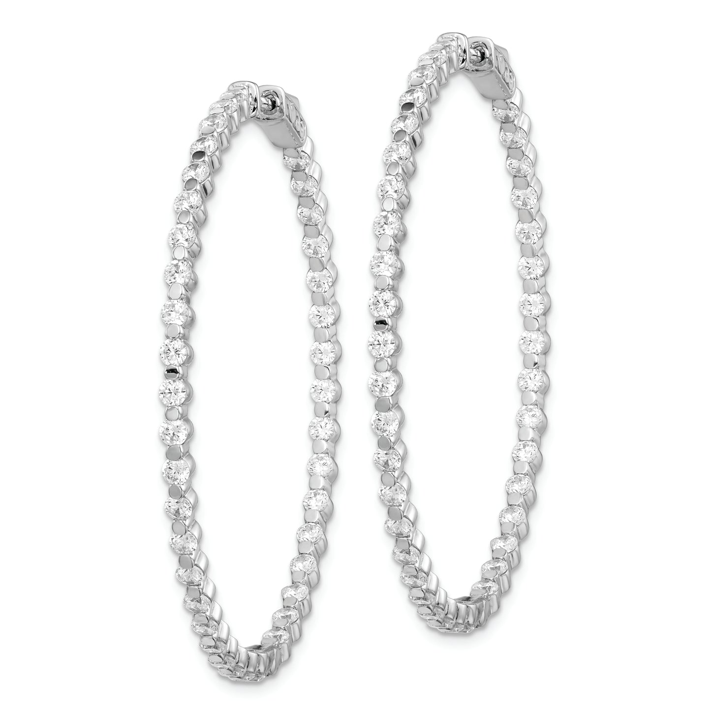 Sterling Silver Shimmer Rhodium-Plated 78 Stone 2.3mm Cz In And Out Round Hinged Hoop Earrings