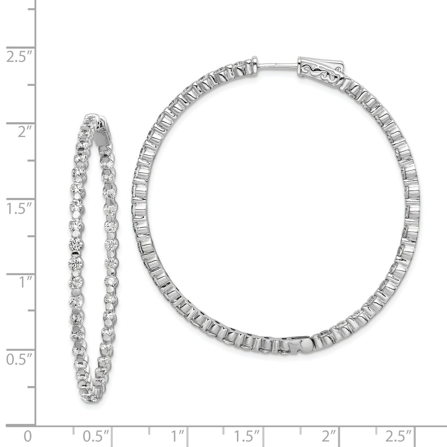 Sterling Silver Shimmer Rhodium-Plated 78 Stone 2.3mm Cz In And Out Round Hinged Hoop Earrings