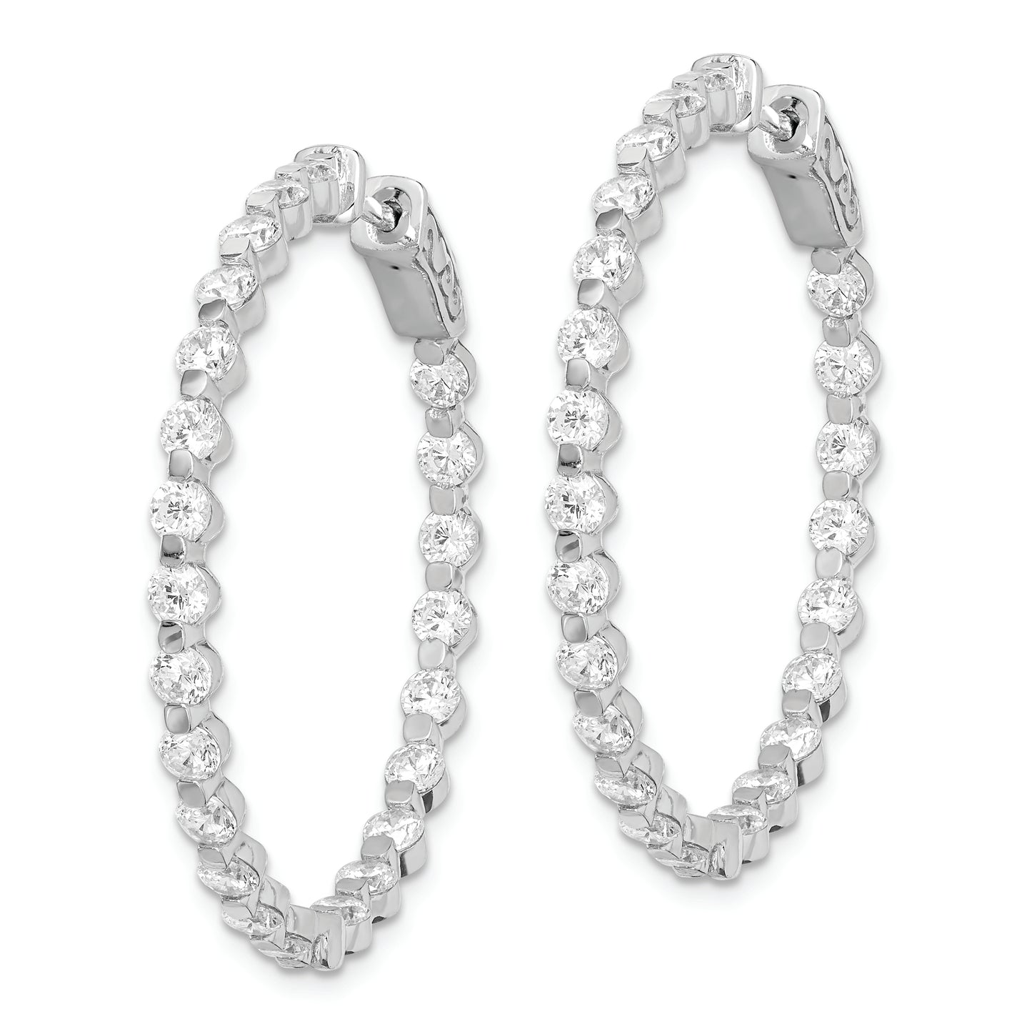 Sterling Silver Shimmer Rhodium-Plated 46 Stone 2.75mm Cz In And Out Round Hinged Hoop Earrings