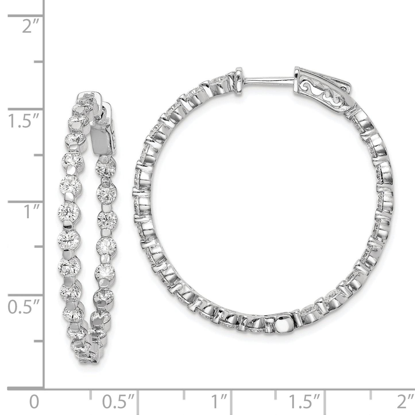 Sterling Silver Shimmer Rhodium-Plated 46 Stone 2.75mm Cz In And Out Round Hinged Hoop Earrings