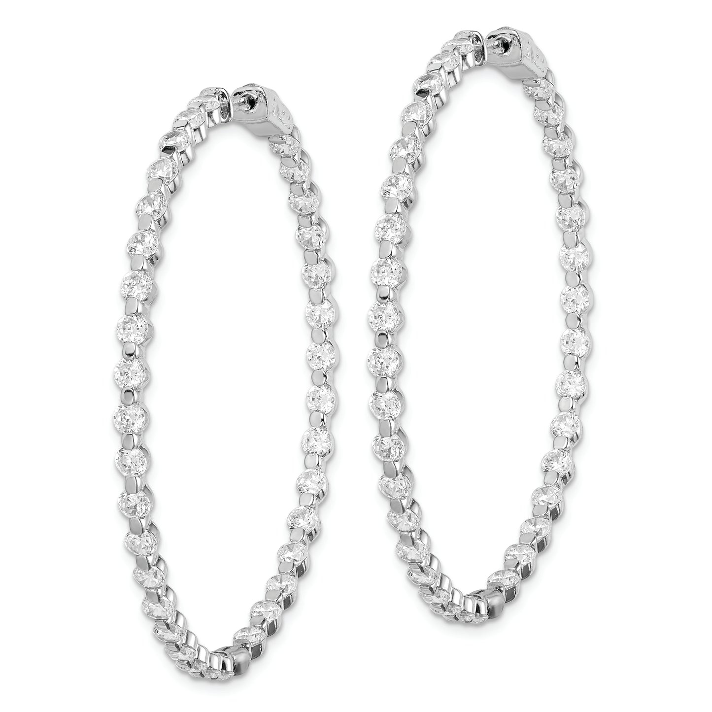 Sterling Silver Shimmer Rhodium-Plated 78 Stone 2.75mm Cz In And Out Round Hinged Hoop Earrings