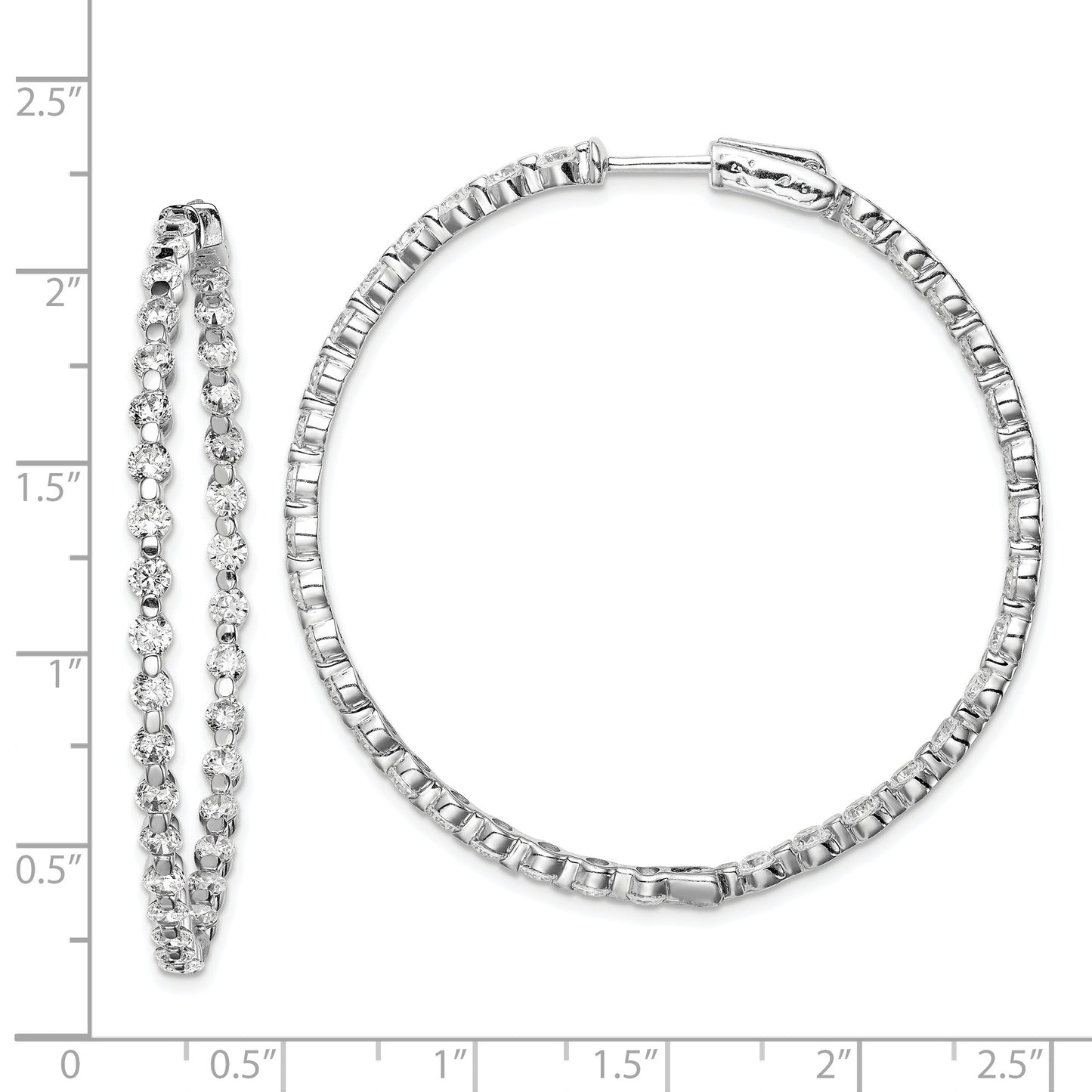 Sterling Silver Shimmer Rhodium-Plated 78 Stone 2.75mm Cz In And Out Round Hinged Hoop Earrings